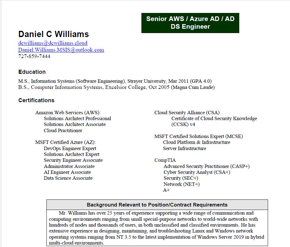 Danny Williams Resume